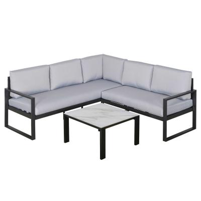 3-częściowy zestaw ogrodowy aluminium komplet wypoczynkowy ze stolikiem poduszkami szary