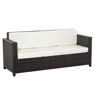 Sofa z technorattanu z poduszkami, 3-osobowa sofa ogrodowa, metal, poliester, brązowa