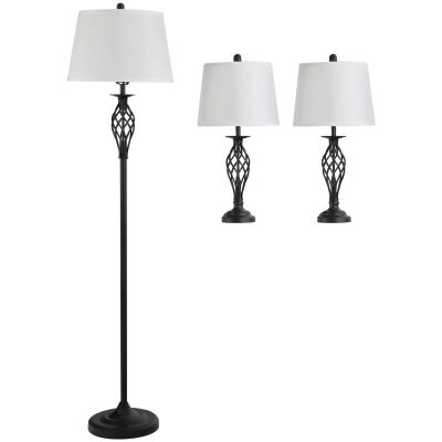 Zestaw 3 lamp: 2 lampy stołowe (ø 38 x 158 cm) + 1 lampa podłogowa (ø 30 x 62 cm) biały