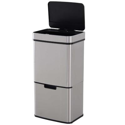 HOMCOM® KOSZ NA ŚMIECI ODPADY Z CZUJNIKIEM 72 L SYSTEM SORTOWANIA ŚMIECI 3-POJEMNIKI stal szlachetna srebrny 42 X 30 X 81 cm