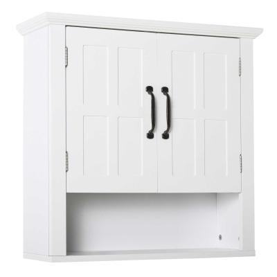 kleankin® SZAFKA ŚCIENNA WISZĄCA KUCHENNA ŁAZIENKOWA drewno biała 60 x 19,8 x 58 cm