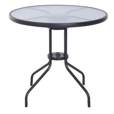 Outsunny® STÓŁ OGRODOWY BALKONOWY BISTRO MEBLE OGRODOWE OTWÓR NA PARASOL szkło hartowane + metal czarny Ø80 x 72 cm