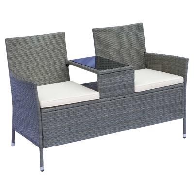 Sofa ławka ogrodowa 2- osobowa ze stołem rattan szara Outsunny