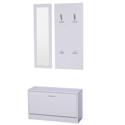 HOMCOM® 3-ELEMENTOWY ZESTAW DO PRZEDPOKOJU GARDEROBY SZAFKA NA BUTY WIESZAK NA UBRANIA LUSTRO ŚCIENNE 4 HAKI biały 30 x 100 cm
