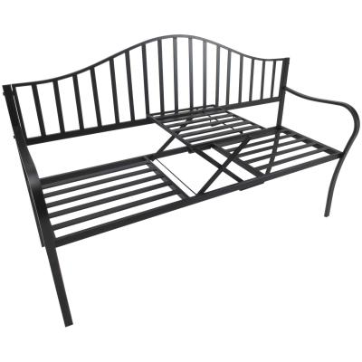 Ławka ogrodowa parkowa z podłokietnikami ze składanym stolikiem 2-osobowa czarna 160 x 53 x 95 cm Outsunny