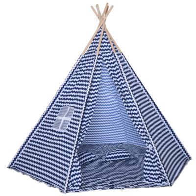 Dzieci tipi namiot namiot wigwam do zabawy drewno jodłowe 3–8 lat niebieski+biały