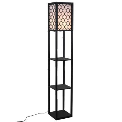 HOMCOM Lampa stojąca z półkami oświetlenie wewnętrzne e27 do 40w drewno czarna 26 x 26 x 160 cm