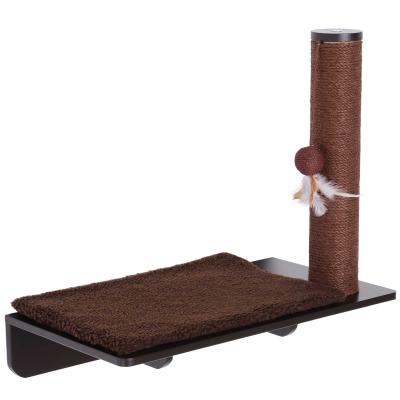 Pawhut® Drapak Drzewko dla Kota Leżanka Półka Montaż Ścienny Pluszowa Nakładka Mdf Brązowy 55 X 30 X 50 cm