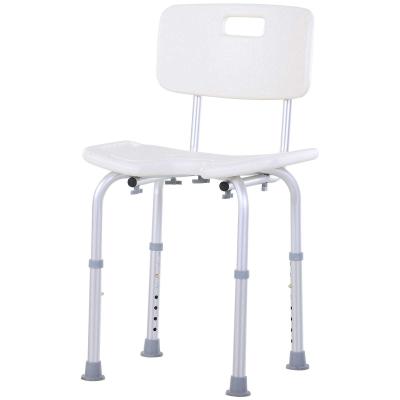 HOMCOM Krzesło prysznicowe z oparciem, Antypoślizgowe, 8-stopniowa regulacja wysokości, stop aluminium, biały, 39,5 x 36,5 x 71-83,5 cm