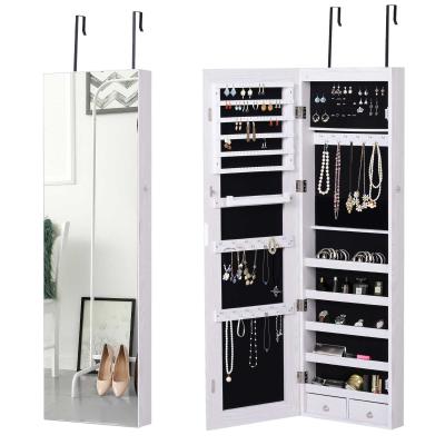 Szafka na biżuterię Szafka z lustrem Szafka ścienna z LED mocowanie do ściany/drzwi MDF biały 37 x 120 x 10 cm HOMCOM
