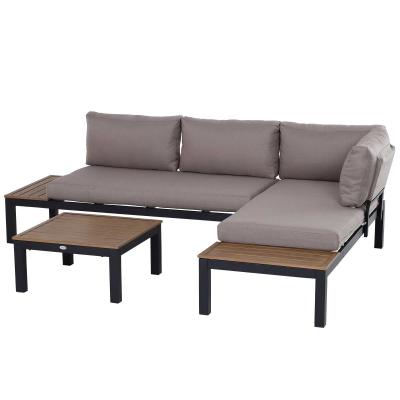 3-częściowy zestaw mebli ogrodowych sofa stolik kawowy z poduszkami aluminium