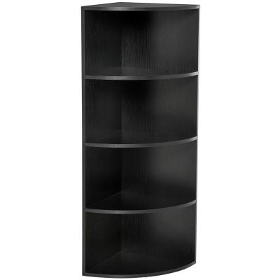 HOMCOM® REGAŁ Z PÓŁKAMI NAROŻNY STOJĄCY NA KSIĄŻKI DREWNIANY DEKORACYJNY Z 4 PÓŁKAMI czarny 39,5 x 39,5 x 120 cm