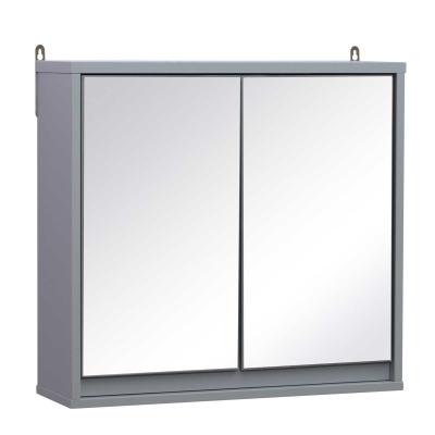 HOMCOM® SZAFKA ŁAZIENKOWA WISZĄCA ŚCIENNA MEBLE ŁAZIENKOWE Z LUSTREM drewno szara 48 x 14,5 x 45 cm