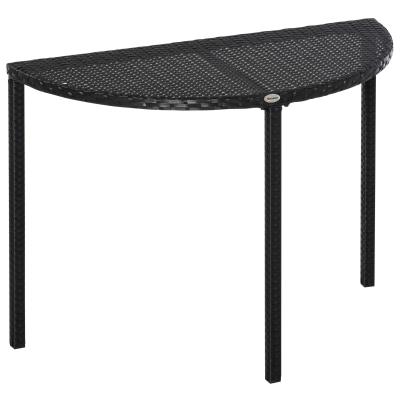Outsunny® STÓŁ BALKONOWY OGRODOWY STOLIK KAWOWY MEBLE OGRODOWE PÓŁOKRĄGŁY polirattan czarny 100 x 50 x 74 cm