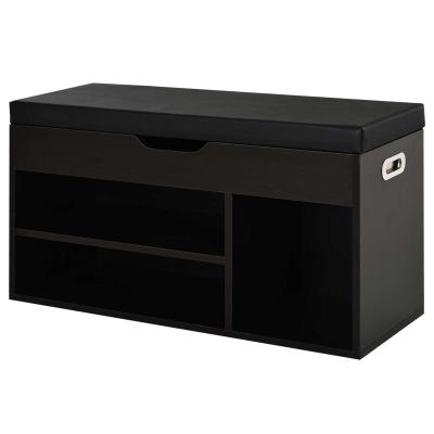HOMCOM Ławka z półkami na buty, Ławka, Skrzynia z siedziskiem, strefa wejściowa, korytarz, PU, orzech czarny, 80 × 30 × 45 cm