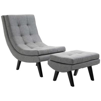 Fotel z podnóżkiem Leżak relaksacyjny Chaiselongue Nogi z drewna kauczukowego Szary lniany 65 x 94 x 92 cm HOMCOM®