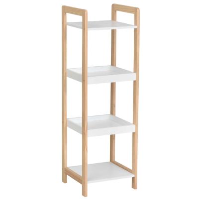 HOMCOM® REGAŁ STOJĄCY ŁAZIENKOWY MAGAZYNOWY KUCHENNY 4 PÓŁKI bambus + płyta MDF 32 x 30 x 100 cm