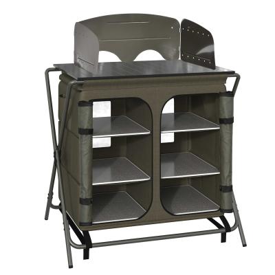 Outsunny Armario Cocina de Camping Plegable con Paraviento 6 Estantes Bolsa de Almacenaje Puertas con Cremallera para Acampada Picnic 94x57x109 cm Verde