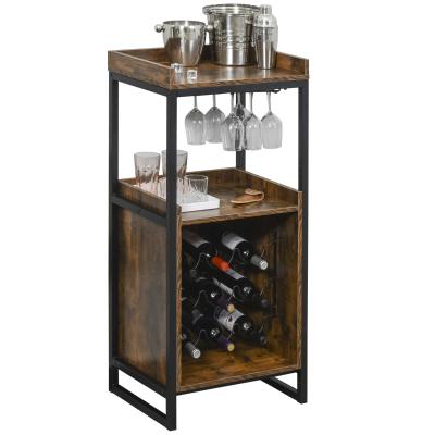 Stojak na wino szafka na 9 butelek z 2 otwartymi półkami i uchwytem na kieliszki brązowy