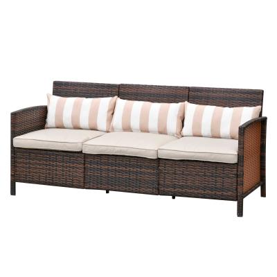 Rattanowa sofa ogrodowa 3-osobowa do ogrodu z poduszkami stal kolor brązowy