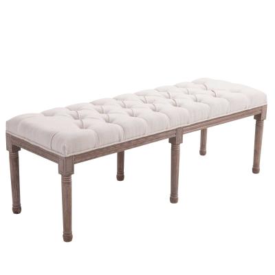 HOMCOM® ŁAWKA TAPICEROWANA RETRO GUZIKI WŁÓKNO LNIANE+DREWNO beżowy