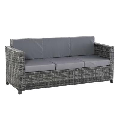 Sofa z technorattanu z poduszkami 3-osobowa ogrodowa sofa wypoczynkowa metal poliester szary
