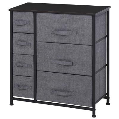 HOMCOM® SZAFKA DO PRZECHOWYWANIA Z 7 SKŁADANYMI TEKSTYLNYMI SZUFLADAMI METALOWY STELAŻ + DREWNO + LEN szara 63.5 x 30 x 71 cm