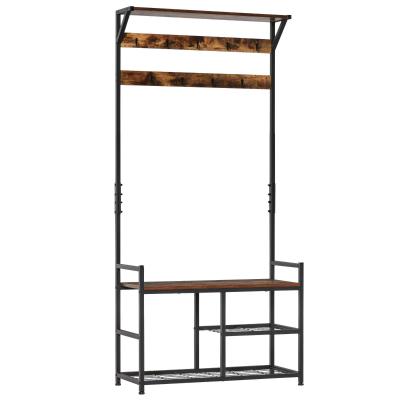 HOMCOM Coat Rack Stand Shoe Storage Bench with 9 Hooks Shelves 180cm