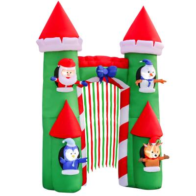 HOMCOM Aufblasbarer Weihnachtsbogen mit Weihnachtsmann Schneemann Hirsch und Pinguin Weihnachtsdekoration 3,4 m Bogen mit LED-Lichter wasserdicht automatisches Aufblasen Polyester 245 x 108 x 335 cm