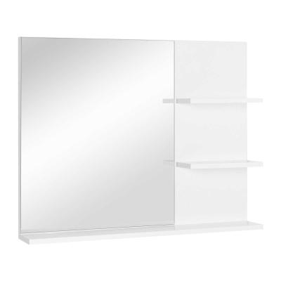 kleankin Lustro łazienkowe z 3 półkami, Lustro ścienne, Półki z lustrem, łazienka, MDF, biały, 60 x 10 x 48 cm