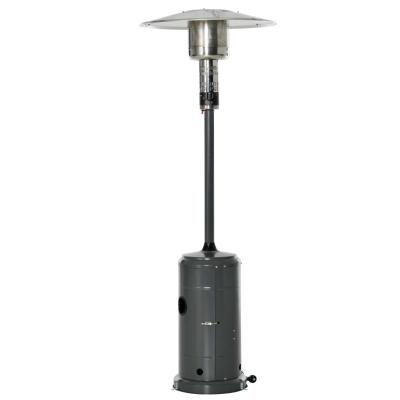 Outsunny warmtestraler terrasverwarmer met draaiknop wielen terrasverwarmer met automatische veiligheidsuitschakeling oprolbaar gas 12,5KW parapluvormig metaal RVS carbon grijs Ø81,5 x 225 cm