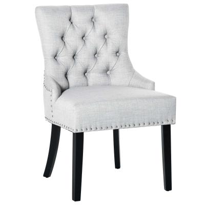 HOMCOM® Krzesło Do Jadalni Kuchni Tapicerowane Nogi Z Drewna Kauczukowego Fotel Len Szary 61 X 56 X 92 Cm