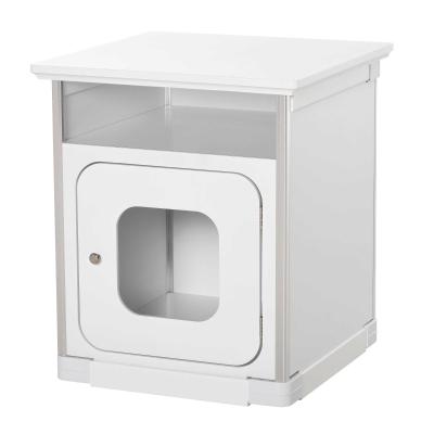 PawHut Wooden Cat Litter Box Washroom Toilet Home Nightstand Indoor w/ Magnetic Door