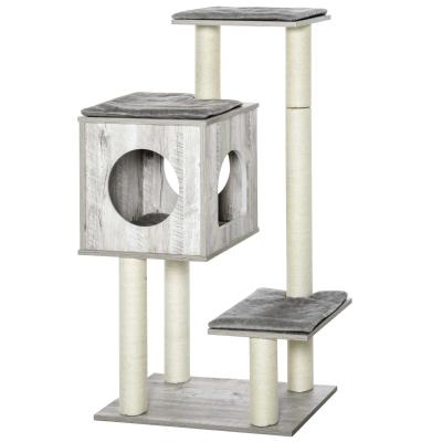 PawHut Cats 4-Tier Jute Rope Scratching Tree Grey
