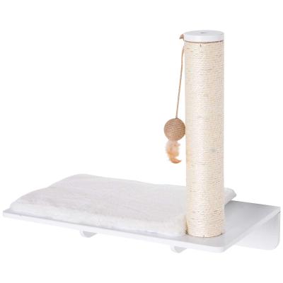 Pawhut® Drapak Drzewko Legowisko Półka dla Kota Mocowanie do Ściany Pluszowa Nakładka Mdf Biały 55 X 30 X 50 cm