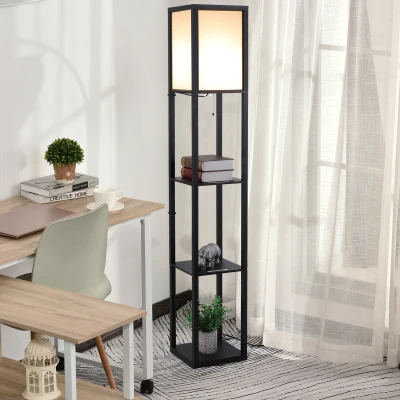 HOMCOM 3-Tier Floor Lamp, Floor Light with Storage Shelf, Reading Standing Lamp for Living Room, Bedroom, Kitchen, Dining Room, Office, Dorm, 160cm, Black