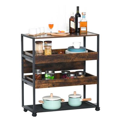 Wózek kuchenny wózek do serwowania 3-poziomowy industrialny design brązowy 80 x 40 x 90 cm
