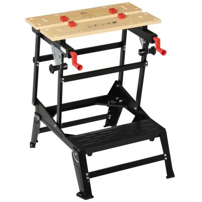 HOMCOM Werkbank Werktisch höhenverstellbar Metall Bambus 68 cm x 60 cm x 78 cm