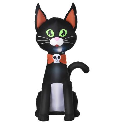 HOMCOM Aufblasbare Schwarze Katze Halloween Deko Luftfigur LED Beleuchtung Polyester