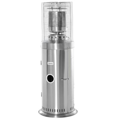 Outsunny warmtestraler terrasverwarmer met handvat en wielen terrasverwarmer met draaiknop oprolbaar gas 10KW elegante uitstraling RVS zilver Ø55,6 x 143 cm