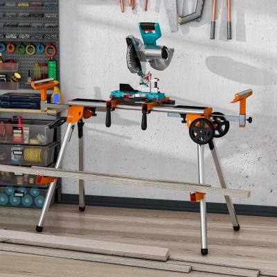 DURHAND Soporte para Sierra Ingletadora Plegable y Extensible con Rodillos Regulables en Altura y Longitud con Ruedas y Asa 167x74x95,5 cm Naranja