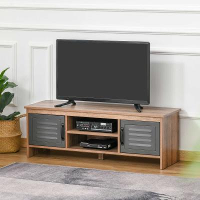 HOMCOM Mueble de TV para Televisores de 42" con 2 Compartimentos Cerrados con Puertas de Metal y 2 Estantes Abiertos 109x35x38 cm Madera Natural y Gris