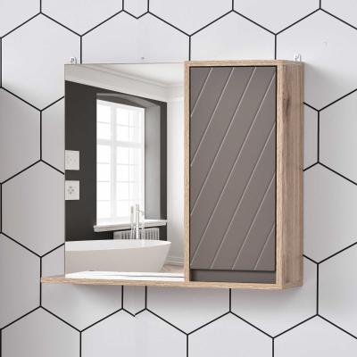 HOMCOM Armario de Baño con Espejo Mueble Auxiliar Montado en Pared con 1 Puerta y Estante Ajustable Estilo Moderno 57x14,2x49,2 cm Roble y Gris