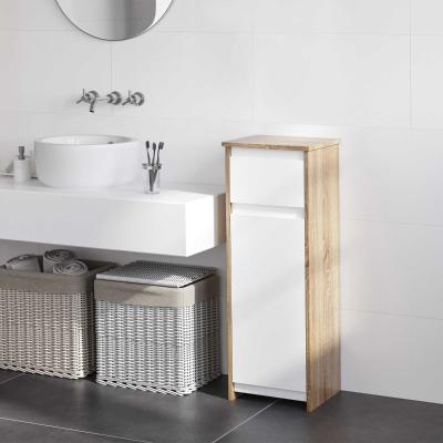 kleankin Armario Bajo para Baño Mueble Auxiliar de Madera con Cajón y Armario con 2 Estantes para Salón Dormitorio Cocina 32,6x30x90 cm Color Natural y Blanco