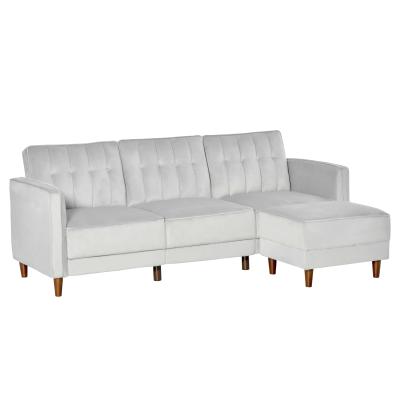 HOMCOM Sofá Cama con Chaise Longue de 3 Plazas Convertible con Reposapiés Movible Respaldo Ajustable y Reposabrazos Tacto Aterciopelado 218x85x86 cm Gris Claro