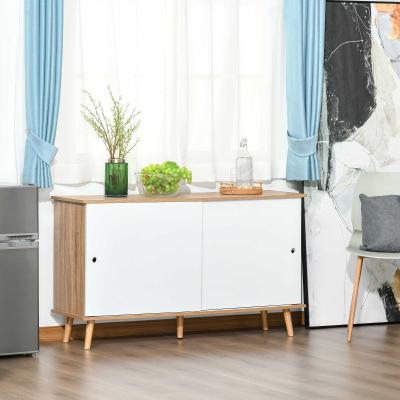 HOMCOM Mueble Aparador tipo Buffet para Comedor Cocina con 2 Puertas Correderas Estantes Interiores Ajustables y Patas de Madera 130x40x74,5 cm Natural y Blanco