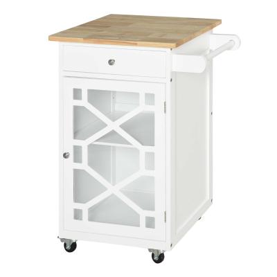 Wózek kuchenny HOMCOM wózek do serwowania z 1 szufladą szafką do kuchni drewno kauczukowe drewno sosnowe MDF kolor naturalny + biały 63 x 45 x 86 cm