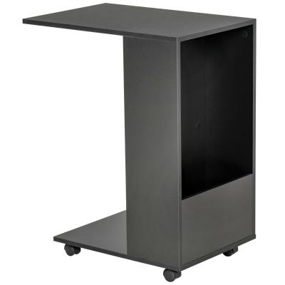 HOMCOM C-Shape Sofa Side Table Laptop Coffee End Table w/ Storage and Casters, Black