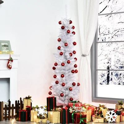 HOMCOM kerstboom dennenboom met kunststof standaard 390 takpunten wit Ø 55 x 180 h cm
