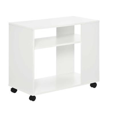 HOMCOM Mobile Sofa Bed Side Table 2-Tier Shelves Compact Home with Brake Wheels, White